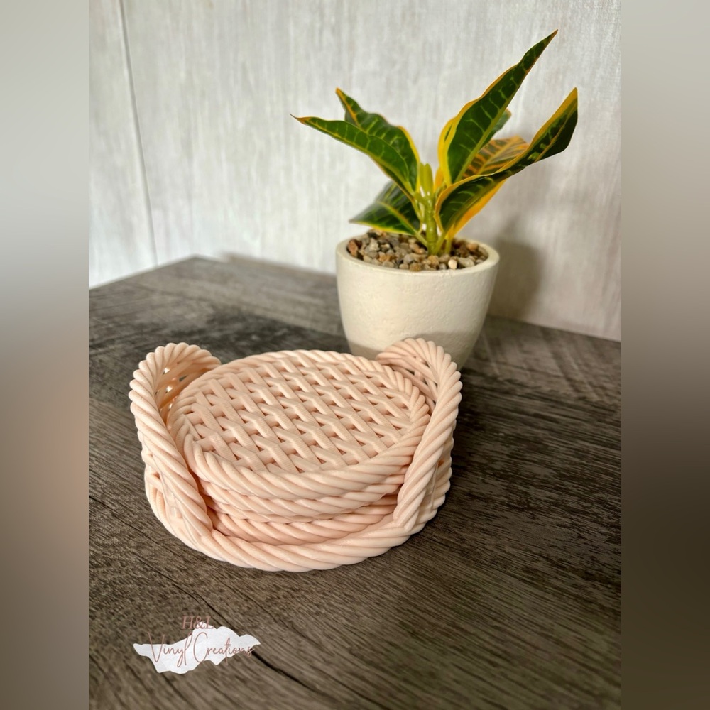 Blush Pink Woven Coaster Holder Set